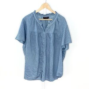 Lane Bryant | Blue Textured Stripe 100% Cotton Button-Down Blouse/Top Sz 28